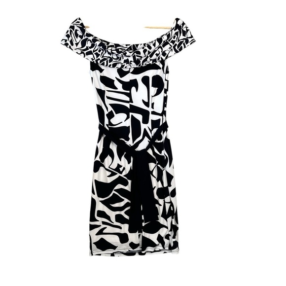 Joseph Ribkoff  dress black-white Off-shoulder silhouette pattern Sz 6 - Picture 7 of 13